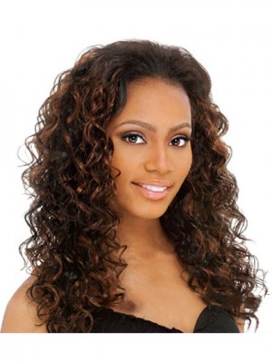 Sexy Long Curly Brown No Bang African American Lace Wigs