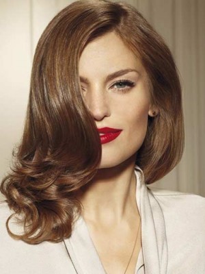 Shining Medium Soft Wavy Top Quality High Heated Fiber Hair Wig For Woman About 14 Inch