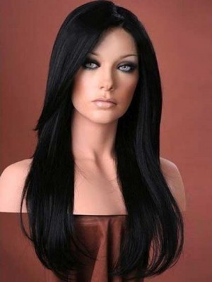 Glamorous Long Straight Black Lace Wig For Woman About 20 Inches