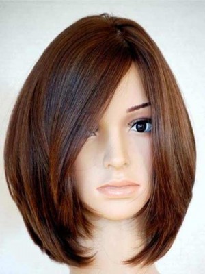 Soft Carefree Natural Medium Straight Bob Human Hair Full Lace Wig About 12 Inches