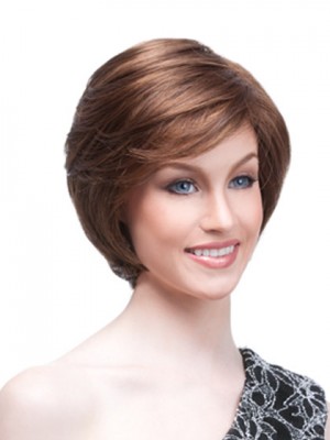 Brunette Straight Cropped Wig With Side Swept Fringe