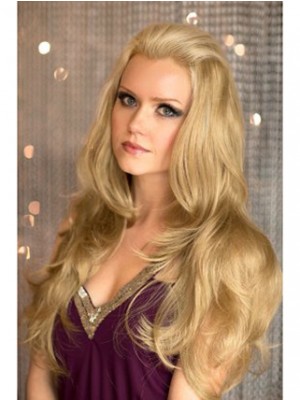 Long Blonde 3/4 Wig With Soft Loose Curls