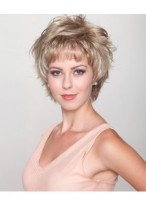 Designed Blond Short Synthetic Wig With Bangs 