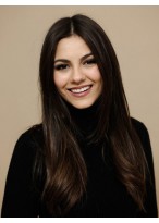 Long Black Human Hair Wig with Middle bang 