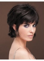 Cool Short Black Wig with eyebrow-length Full Bang 