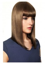 Shoulder Length Sleek Straight Human Hair Wig 
