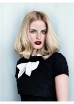 New Fashion Shoulder Length Medium Wavy Bob Hairstyle Lace Wig 100% Human Hair about 12 Inches 