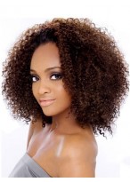 New Medium Curly Brown No Bang African American Lace Wigs for Women 12 Inch 