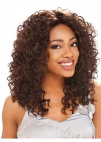Online Wigs Medium Curly Brown No Bang African American Lace Wigs for Women 14 Inch 