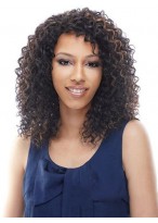 Prevailing Medium Curly Brown No Bang African American Lace Wigs for Women 