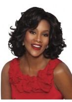 Modern Medium Wavy Black African American Lace Front Wigs for Women 
