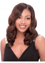 Lastest Trend Medium Wavy No Bang African American Lace Wigs for Women 16 Inch 