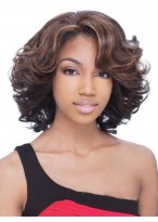 Natural Short Wavy Side Bang African American Lace Wigs for Women 12 Inch 