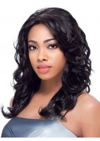  Medium Wavy Black No Bang African American Lace Wigs for Women 14 Inch 