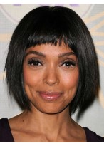 Shining Short Straight Black African American Wigs for Women 10 Inch 