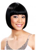 Wonderful Short Straight Black Full Bang African American Wigs for Women 10 Inch 