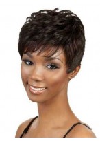 Cute Short Wavy Brown Side Bang African American Lace Wigs 