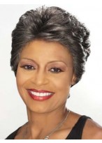 Fashionable Short Wavy Gray African American Full Lace Wigs for Women 