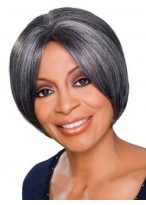 Prevailing Short Straight Gray African American Lace Wigs for Women 8 Inch 