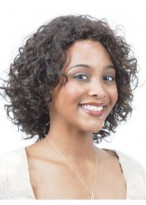 Sweet Short Curly Brown No Bang African American Lace Wigs for Women 