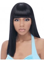Amazing Long Straight Black Full Bang African American Wigs for Women 