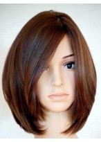 Soft Carefree Natural Medium Straight Bob Human Hair Full Lace Wig about 12 Inches 