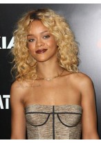 Sexy Medium Curly Rihanna Hairstyle Remy Human Hair Lace Front Wig 