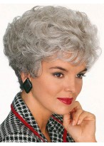 Longer Crown Curls Grey Wig 