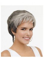 Rounded Fringe wavy Lace Front Grey Wig 