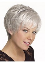 Short Boy Cut Synthetic Capless Grey Wig 