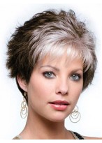 Wispy Fringe Wavy Short Grey Wig 