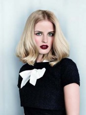 New Fashion Shoulder Length Medium Wavy Bob Hairstyle Lace Wig 100% Human Hair about 12 Inches