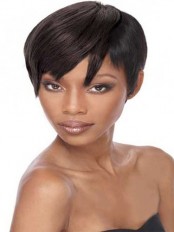Stunning Short Straight Side Bang African American Lace Wigs for Women