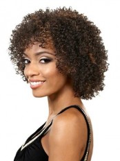 Fashion Short Curly Brown Side Bang African American Lace Wigs