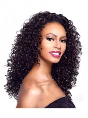 Unique Long Curly Black No Bang African American Lace Wigs for Women 18 Inch