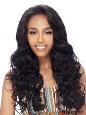 Grand Long Curly Black No Bang African American Lace Wigs for Women 22 Inch