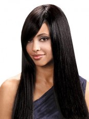 Brazil Long Straight Black Full Bang African American Wigs for Women
