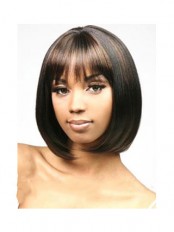 Sweety Short Straight Sepia Full Bang African American Wigs