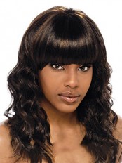 Modern Medium Wavy Sepia Full Bang African American Wigs