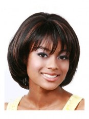 Inexpensive Short Straight Black Full Bang African American Wigs for Women 10 Inch