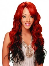 New Glamourous Long Wavy No Bang African American Lace Wigs
