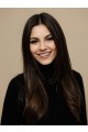 Long Black Human Hair Wig with Middle bang